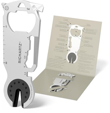RICHARTZ KEY TOOL active | Multitool Schlüsselanhänger | 20 praktische Funktionen | Hochwertiger, matt gestrahlter Edelstahl | Schlüsselanhänger Werkzeug inkl. Verpackung & Funktionsbeschreibung