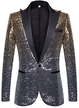 PYJTRL Herren Anzugjacke mit Pailletten (XL, Gold Silver)