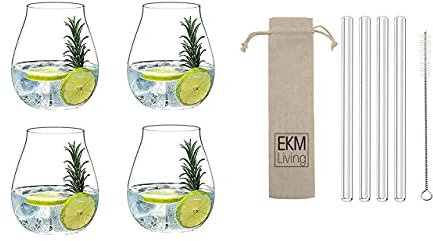 Riedel 5414/67 Gin Tonic Gläser Set 4 Stück + Gratis 4er Set EKM Living Edelstahl Strohhalme (Glas)