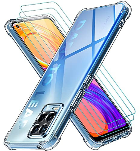 ivoler Coque pour Realme 8 Pro/Realme 8 4G avec 3 Pièces Protection Écran en Verre Trempé, Transparent Étui de Protection en Silicone Antichoc, Mince Souple TPU Bumper Housse