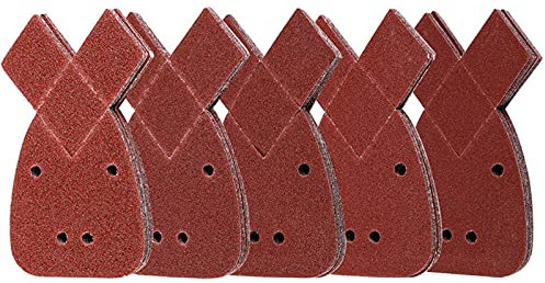 50 fogli abrasivi per mouse in carta vetrata triangolare, 4 fori, spessore 40/60/80/120/240 per Black and Decker levigatrice lucida/rimozione ruggine