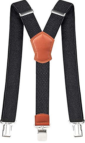 Pejoye Hosenträger für Herren Breit 4 cm Y Förmige mit Extra Starken Metall Clips Durable Elastic Verstellbare Einheitsgröße für Männer und Damen (3 Clips-Schwarz Orange)