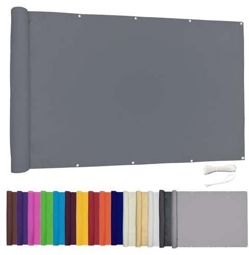Moboo Balkon Sichtschutz PB2 PES blickdichte Balkonumspannung mit Ösen und Kabelbinder 8 Tage geliefert - in div.5 Größen & 2 Farben 420D (0.9x6m, Grau)