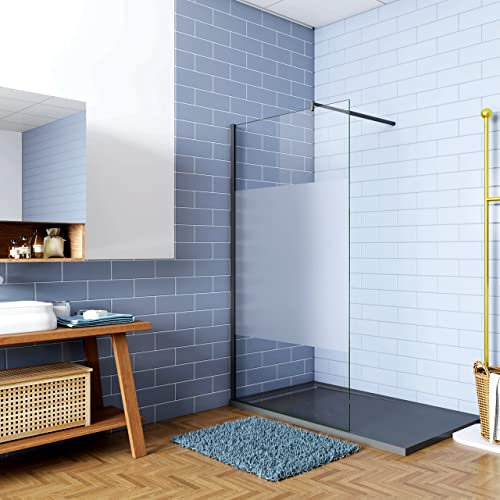 Doccia Walk In 90x200cm Parete Fissa in Vetro Temperato Anti-frantumi Anticalcare da 8 mm Striscia Opaca Centrale Barra Stabilizzatrice 70-120 cm Nero Opaco