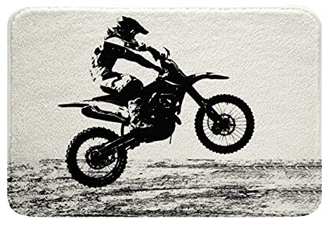 Homewish Jungen Dirt Bike Badematte,Teens Motocross Fahrer Badevorleger Motorrad Extremsport Fußmatte Eingangsmatte Fußmatte Teppich Innen/Außen/Haustür/Badezimmermatten Gummi rutschfest,20X32Zoll