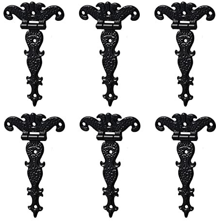 INCREWAY 6 klassische dekorative T-Scharniere, 8,1 cm, robuste Zinklegierung, T-Riemen-Scharniere, antike Schuppentür-Scharniere mit Schrauben (schwarz)