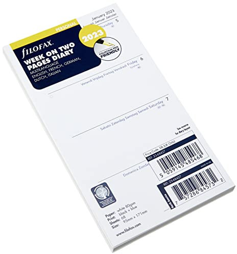 Filofax Terminplaner 2023, 1 Woche / 2 Seiten, 5 Sprachen