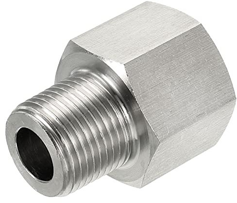 sourcing map Hex Bushing, 3/8 PT Male to 1/2 PT Female Stainless Steel Pipe Fitting Adapter