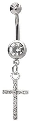 Bishilin Körperpiercing Piercing Bauch Schwanger, Bauchnabelpiercing Chirurgenstahl Kreuz Anhänger mit Zirkonia Bauchnabelring Silber