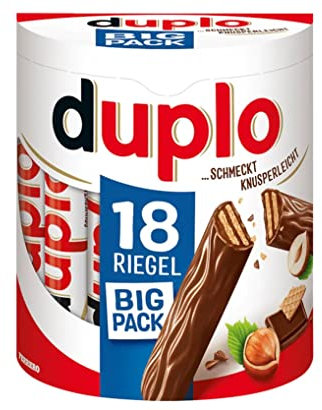 Ferrero Duplo Schokoriegel Waffel mit cremiger Kakaofüllung und Haselnüssen (18 x 18,2g) 1 Packung mit je 18 Einzelriegeln