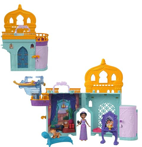 Mattel Disney Prinzessin-Spielzeug, Jasmins Stapelschloss Puppenhaus-Spielset mit kleiner Puppe, 2 Freunden und 7 Teilen, inspiriert vom Disney-Film, Reisespielzeug und Geschenke für Kinder, HLW93