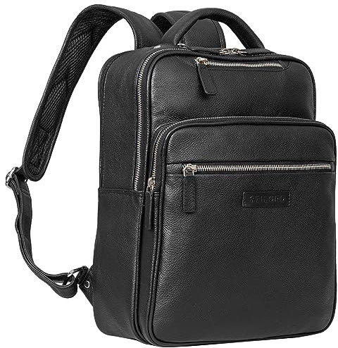 STILORD 'Kaya' Moderner Lederrucksack Damen mit Laptop-Fach 15,6 Zoll Elegant für Arbeit, Office und Reise Rucksack Notebook Vintage Business-Rucksack, Farbe:schwarz
