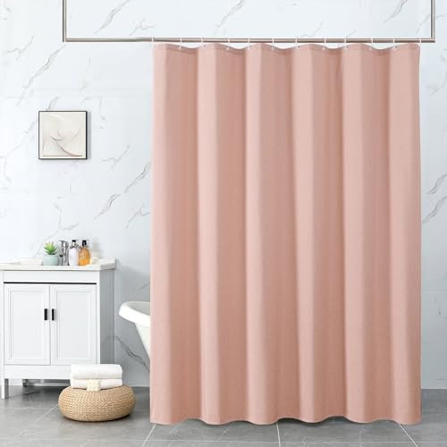 Krismile Fabric Waterproof Shower Curtain Waterproof Mould and Mildew Resistant, Anti Mould Washable Linen Shower Curtains Includes 12 Bathroom curtains Hooks 71 x 71 Inch Blush,Pink