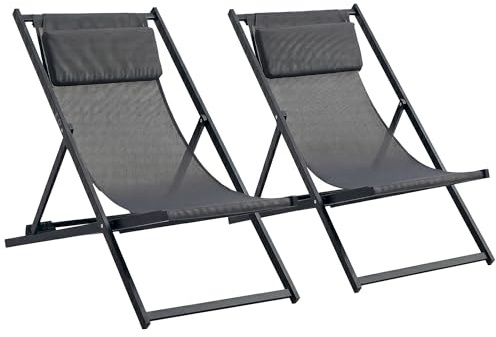 Outsunny Set 2 Sedie Poltrona Sdraio da Esterni, Pieghevoli e Reclinabili, in Alluminio, 100x60x85 cm, Grigio Scuro