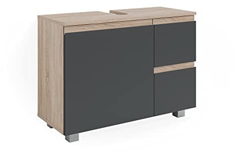 Vicco Waschbeckenunterschrank J-Shape, Waschtischunterschrank, Sonoma/Anthrazit, 80 x 60.8 cm