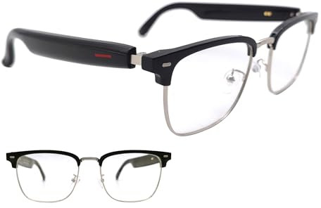 ToPanda Smart Audio Glasses (3rd Gen), TWS Open Ear Speakers with Bluetooth 5.0 Connectivity for Gaming Meeting. (Black/Silver-Blue light (Clear Lenses))