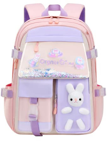 Myyunhx Kinder Rucksäcke für Mädchen Kawaii Treibsand Kühlschranktür Mädchen Rucksack Schultaschen für Mädchen Bunny Schultasche, Pink, X-Large, Girly Rucksack