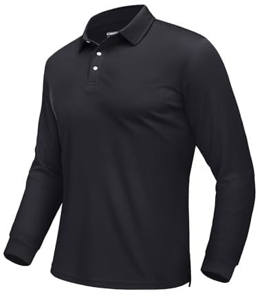 EKLENTSON Mens Long Sleeve Polo Shirts Quick Dry Golf Work T Shirts Full Sleeve Polyester Casual Sports Tops Tactical Military Clothing Black,3XL