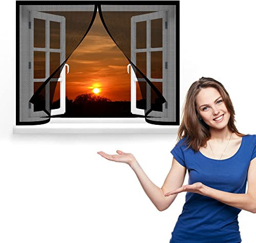 Fliegengitter Fenster 100 x 110 cm, Insektenschutz Insektenschutzgitter Terrassentür, vollmagnetisch, schließt automatisch für Windows/Wohnzimmer Fenstern, Schwarz