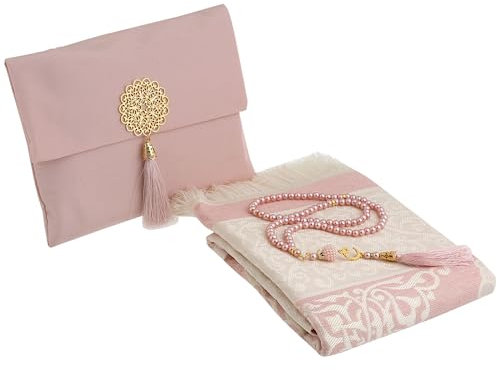 Prien Muslimischer Gebetsteppich Mit Gebetsperlen Für Frauen Männer, Geschenke Bayram, Ramadan, Teppich Beten Islam, Gebetsteppich Set, Islamische Gebetsmatte, Seccade Namaz, Muslim Mat (Rosa)