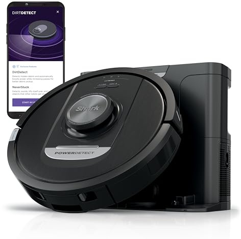 Shark PowerDetect Self-Empty Robot Vacuum with NeverStuck Technology, Auto Deep-Clean Carpets & Hardfloors, 30 Day Capacity HEPA Bagless Base, for Pet Hair, WiFi Black, AV2820S