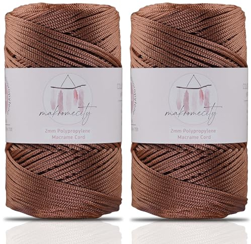 Makromecity Makramee Garn 2mm x 230m Premium Polyester Macrame Cord Polypropylene Yarn für Handwerk Wohndekorationen Platzteller Umhängetasche Handtasche Runner (Kupfer, 2 Strang)
