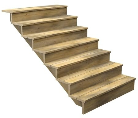 DECKLINEA Escalier Exterieur Bois - 7 Marches - Largeur : 1m20 - Hauteur : 1m19 - avec Contremarches - Pin du Nord - Traité Autoclave - Kit de Fixation fournis