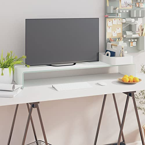 ShGaxin TV-Tisch/Bildschirmerhöhung, Monitorständer, Monitorerhöhung, Laptop Halterung, Druckerständer, Monitor Erhöhung Schreibtisch, Glas Weiß 100 x 30 x 13 cm