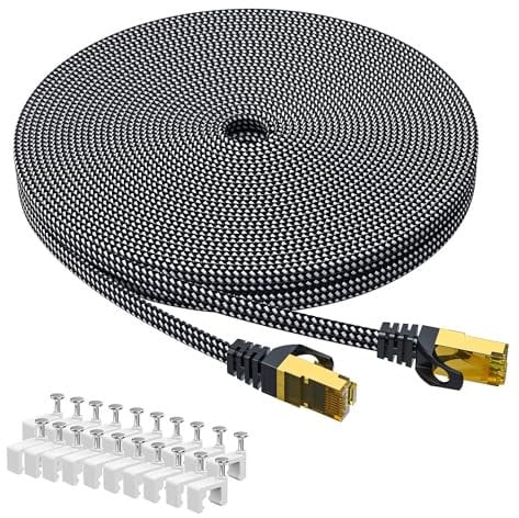 ARISKEEN Câble Ethernet Cat 8 40 m, Cat8 tressé plat haute vitesse (40 Gbps 2000 MHz/s), Gigabit Rj45 STP - Fil de câble blindé de raccordement LAN pour panneau de brassage de modem routeur du réseau