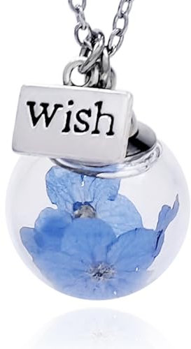 Aloha Non Ti Scordar di Me Esprimi un desiderio Vero Fiori Pendente Catena in Acciaio Collane Idea Regalo Donna Anniversario Compleanno Amica