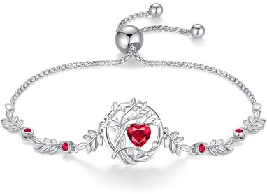 FANCIME Bracelet Arbre de Vie Femme, Argent 925 Plaqué Or Blanc 14K avec Pierres de Rubis, Bijou Cadeau Anniversaire, Longueur Réglable