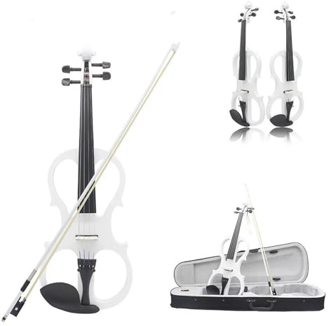Violine Set 4/4 elektrische Violine, weiße Oberfläche, Ahornplatte, Ebenholz, Saitenhalter, Saiteninstrument mit grundlegendem Zubehör für Anfänger