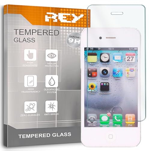 REY Pack 2X Bildschirmschutz aus gehärtetem Glas für iPhone 4 / 4S, Schutzfolie, Displayschutzfolie 9H+ Härte, Anti-Kratzen-Öl-Bläschen