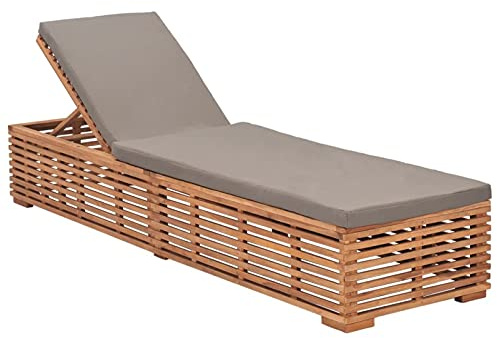 Mengtu Tumbona con cojín gris oscuro de madera de teca, tumbonas para tomar el sol, sofá cama muebles, tumbonas de jardín, tumbona de piscina de jardín para exterior piscina
