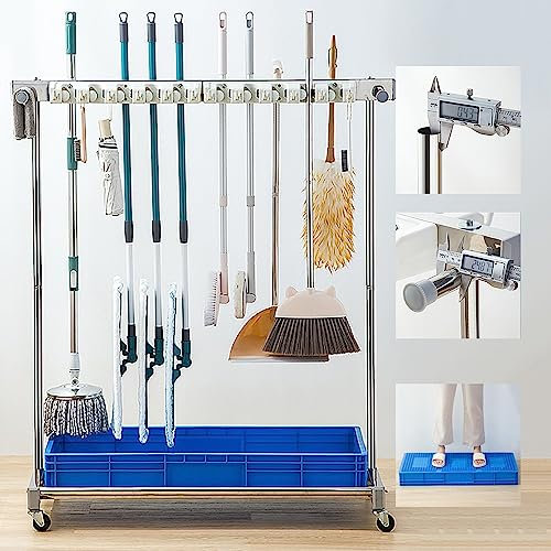 Drain Rack Broom Mop Holder Movable Floor Standing Mop Broom Holder,Cleaning Tool Cart,Cleaning Supplies Organizer,Commercial Mop Rack,Garden Tool Storage Rack, Mop Umbrella Stand