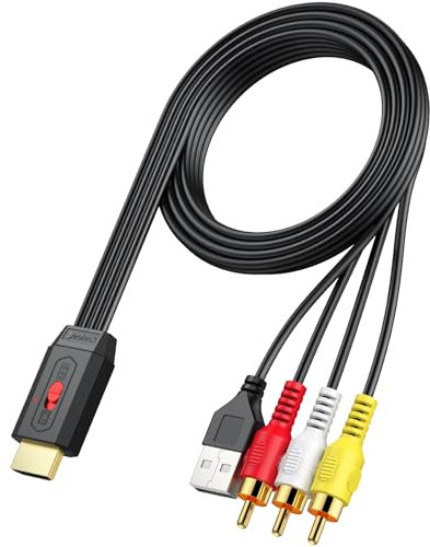 Neoteck Convertisseur AV vers HDMI 150cm/5ft - Entrée Mâle Câble AV vers HDMI Conversion 16:9/4:3 Câble AV Intégré pour Films d'époque/Vidéos Plug et Play pour Lecteurs de DVD VCR et de Magnétoscope