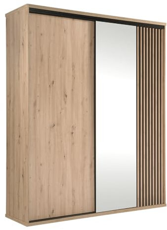 Lomadox Kleiderschrank Schwebetürenschrank Schiebetürenschrank 179 cm breit Eiche mit schwarz