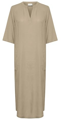 KAFFE Damen Kleid Kamilia Damen Kleid Freizeit Lose T-Shirt Sommerkleid Lang Einfarbig V-Ausschnitt Kurzarm Freizeitkleider Ellenbogenlänge 36, Chinchilla