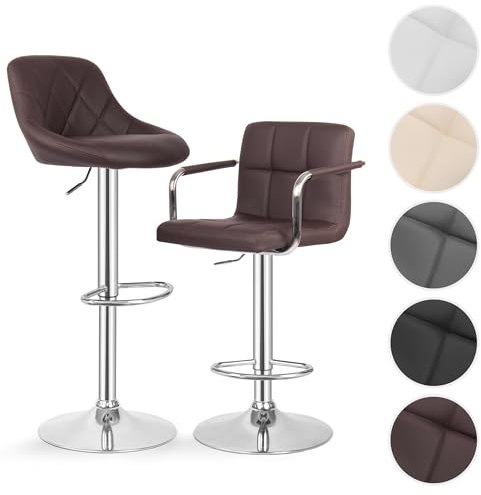 MIADOMODO® Barhocker - 2er Set, Höhenverstellbar, Rückenlehne, Fußstütze, Drehbar 360°, Stahl, Kunstleder, Gepolstert, mit/ohne Armlehne - Barstuhl, Tresenhocker, Küchenstühle (Braun, Modell 1)