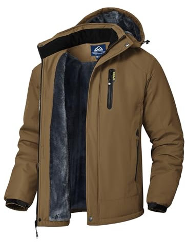 Rdruko Skijacke Herren Winterjacke Snowboardjacke Warme Fleece GefüTtert Winter Jacke Wasserdicht Funktionsjacke Männer Outdoor Wanderjacke mit Kapuze-Kaffeebraun M