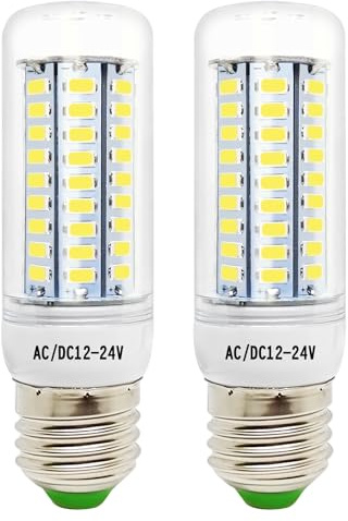 Tupolife E27 LED Lampe 12V -24V Kaltweiß 6000K 3.5W (AC/DC), 2 Stück | für Off Grid Solar Beleuchtung RV Innenbeleuchtung, 30W Halogen Glühlampenersatz