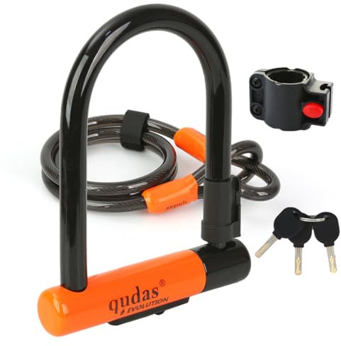 Heavy Duty Bike U Lock German Brand Anti-Theft 4ft/1.2m Cable, Bicycle Sturdy Mounting Bracket with Protective Silicone and Waterproof Sliding Cover for Mountain Bikes, Ebikes, Scooters (Short Lock)