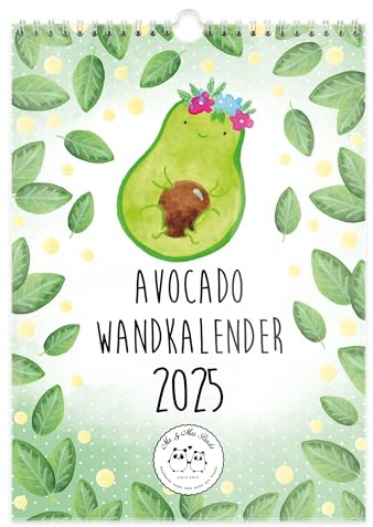Mr. & Mrs. Panda A4 Wandkalender 2025 Avocado Collection - Geschenk, Küchenkalender, Terminplaner, Jahreskalender, Vegan, Veggie, Kalender mit