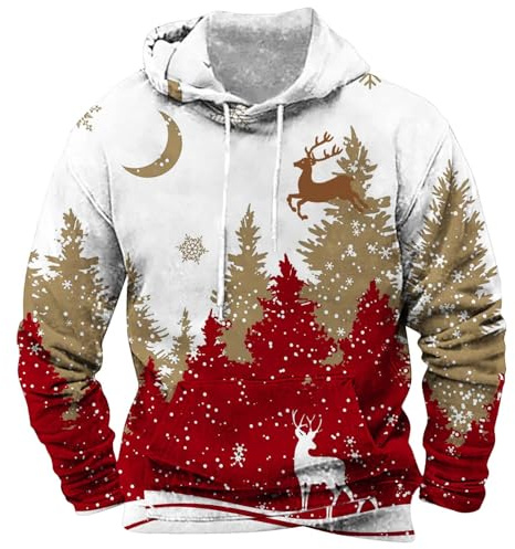 TianWlio Pull de Noël pour Homme Noël Impression 3D Motif Sweatshirt Décontracté Christmas Manches Longues Grande Taille Pullover Automne Slim Sweat-Shirt Noel Sportswear