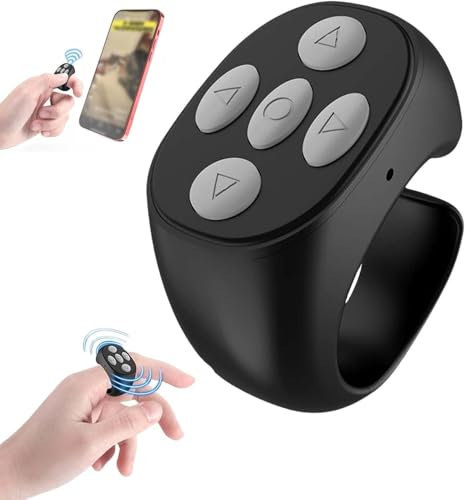 Mando a distancia inalámbrico Bluetooth con punta de los dedos, control remoto, girador de páginas para teléfonos y tabletas, video corto automático recargable, obturador de cámara de música, anillo