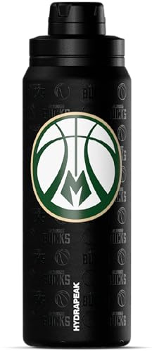 Hydrapeak x NBA Officially Licensed Milwaukee Bucks 26 oz Active Water Bottle with Chug Lid and Handle Reusable Stainless Steel Double Wall Insulated Sports Gift