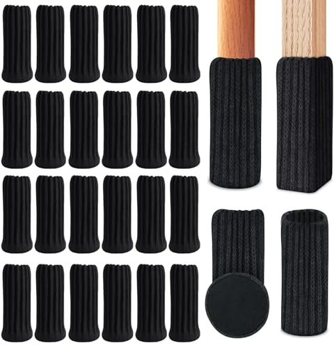 Stuhlsocken, 24 Stück Stuhlbeinkappen 7×4cm, Stuhlbeinschoner Stuhlbeinsocken Stuhlkappen Stuhlsocken Stulpe für Möbel, Tisch, Vermeiden Sie Kratzer & Geräusche (Schwarz)