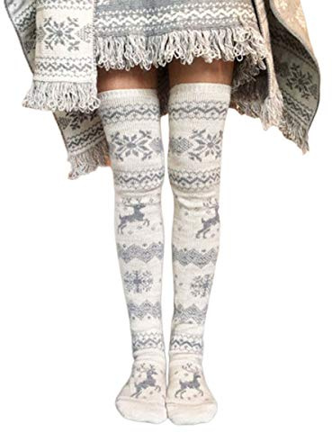 Edhomenn Women's Thigh High Socks Over the Knee Stockings Cable Knit Boot Socks Long Winter Leg Warmers (16 Gray, ONE SIZE)