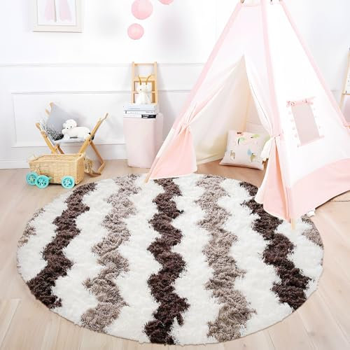 AIMECO Tappeto per camera da letto, diametro 120 cm, morbido tappeto, soggiorno, cameretta dei bambini, camera da letto, onda