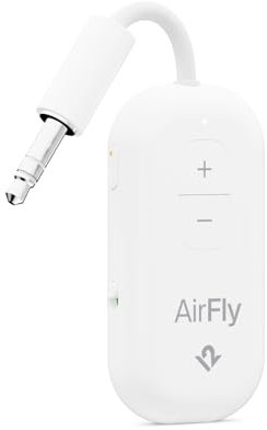 Twelve South AirFly Pro 2 Bluetooth 5.0 Transmitter/Receiver for TV/Airplane to 2 Wireless Headphones – Wireless Adapter for AirPods, Airplane, Car, Gym, Home, Use with Any 3.5 mm Audio Jack, White